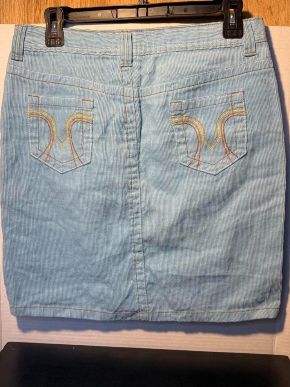 y2k corduroy light blue skirt with embroidery size 3  mid/mini skirt